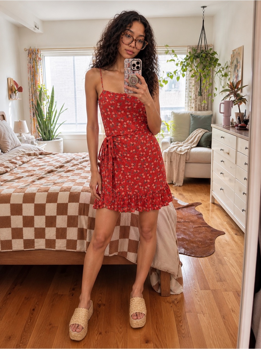 Free People Red Floral Tie-Waist Wrap Sundress NWT